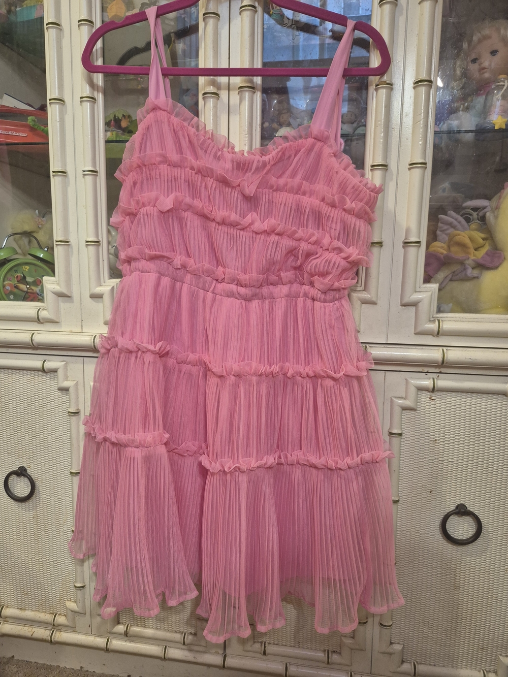 Just Me Pink Tiered Chiffon Mini Dress